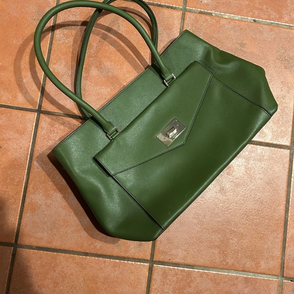 Kate Spade Olive Green Tote Bag computer bag large structured purse used - Picture 6 of 11